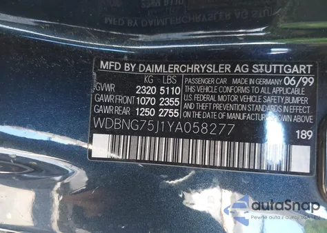 2000 Mercedes-Benz S 500 из США, поврежденный, VIN WDBNG75J1YA058277